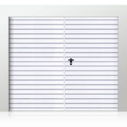 Dvoukř&iacute;dl&aacute; gar&aacute;žov&aacute; vrata s v&yacute;pln&iacute; plechem T &ndash; 10, svisl&aacute; v&yacute;plň